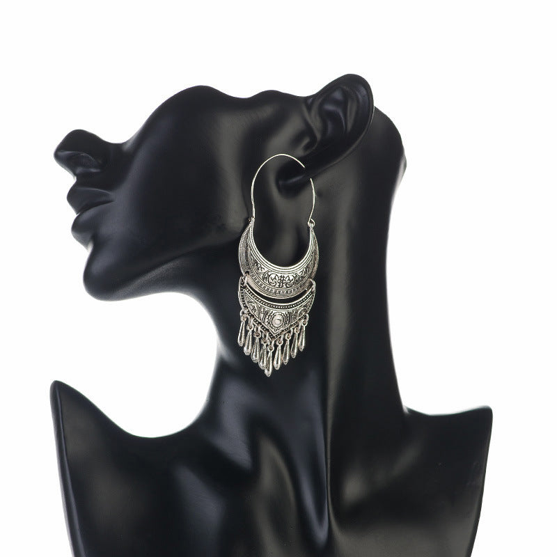 Moon sun pattern metal tassel Pendant Earrings