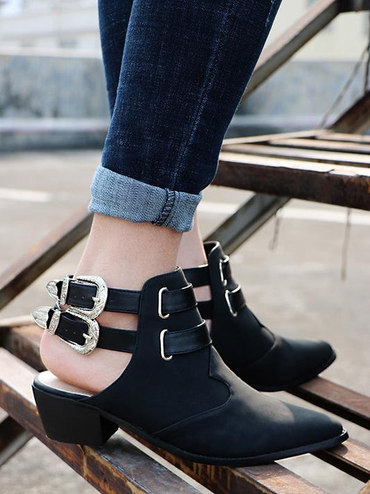 Fashion Double Buckle Pointed Shoes