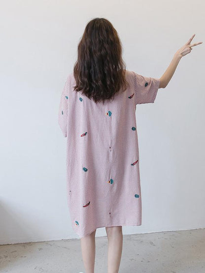 Maternity Printed Stand Collar Short Sleeves Midi Dress