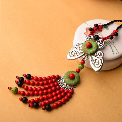 Exaggerated Style Red Butterfly Tassel Long Necklace