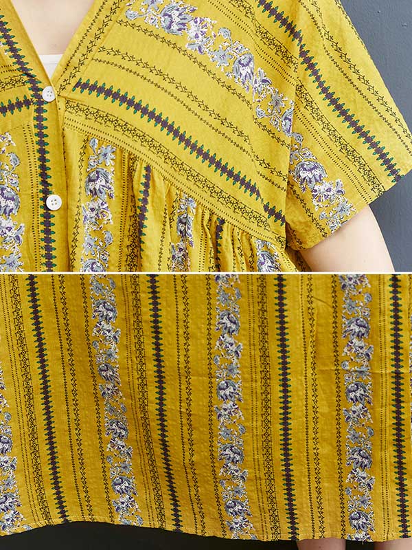 Floral Printed Casual V-Neck Buttoned Midi Dress