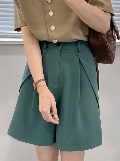 Original Solid Color High-Waisted Wide-Leg Column Shorts