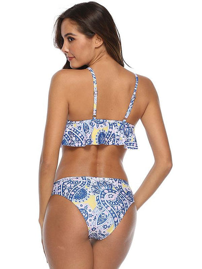 Lattice Blue Printed Ruffled Bikini Set