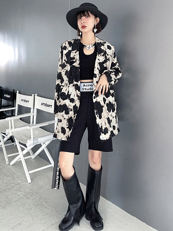 Stylish Original Printed Buttoned Split-Joint With Pocket Notched Collar Long Sleeves Blazer Outwear