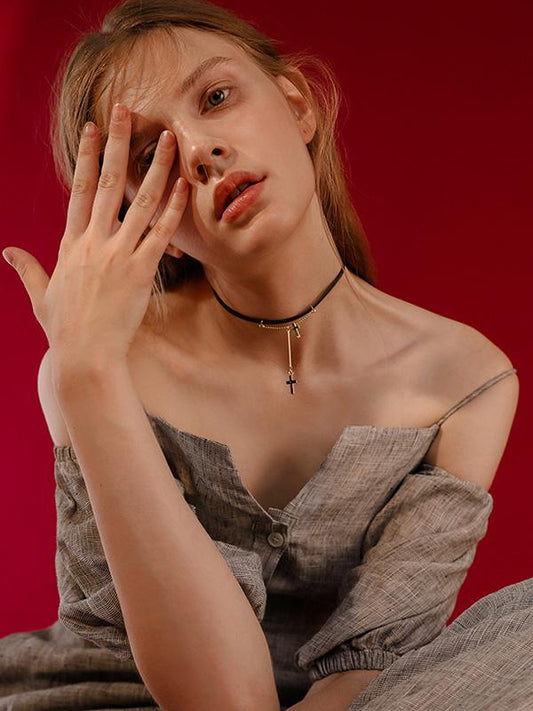 Korea Style Cross Woman Choker Necklace