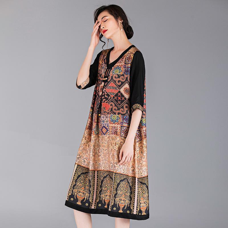 Ethnic Style Printed Elegant Women Dress