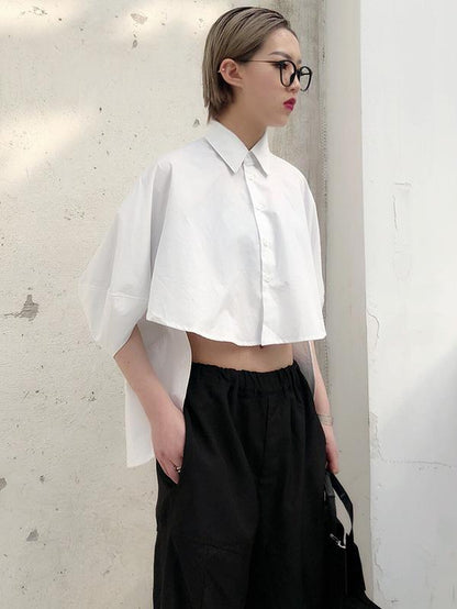 Solid Cropped Half-short Shirt