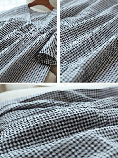 Original Black&White Plaid V-Neck Dress