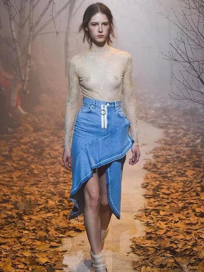 Fahion Falbala Fishtail Denim Skirt Bottoms
