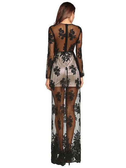 V-neck Embroidered Hollow Evening Dress