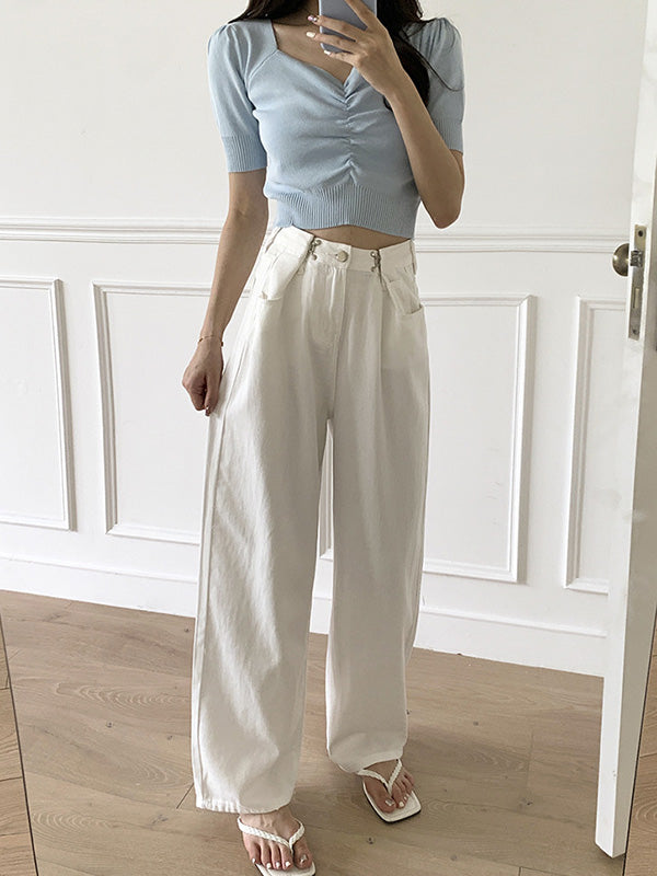 Urban Solid Color Empire Wide Leg Jean Pants