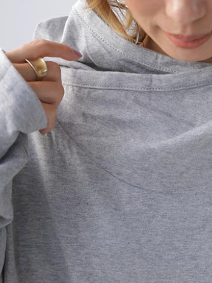Simple Casual Solid Color Heaps Collar Long Sleeves Hoodies