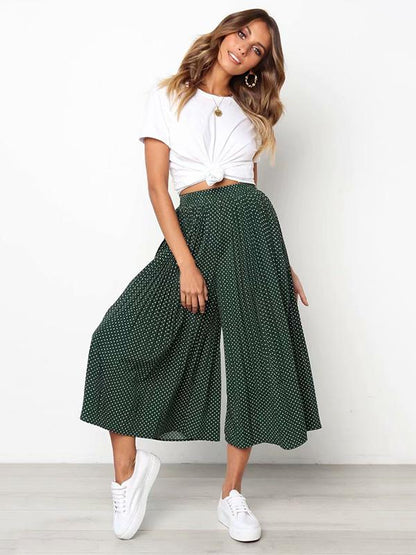 Polka-Dot Pleated Casual Pants Bottoms