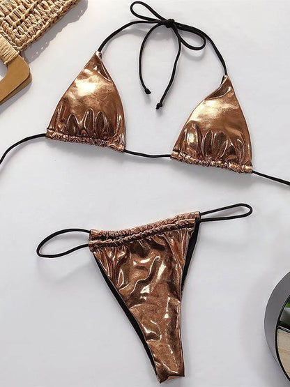 Triangles Bandage Gilding Split Type Bikini Swimsuit