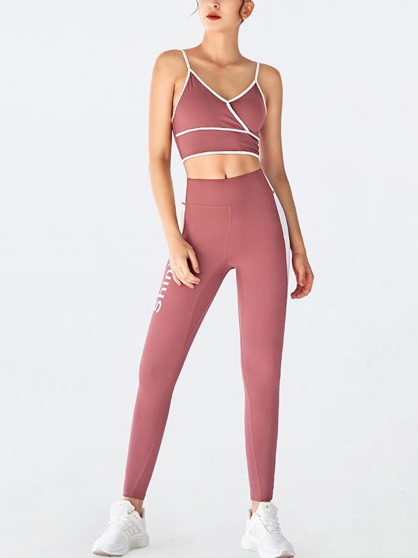 Sexy Spaghetti-Neck Contrast Color Letters Printed Yoga Suits