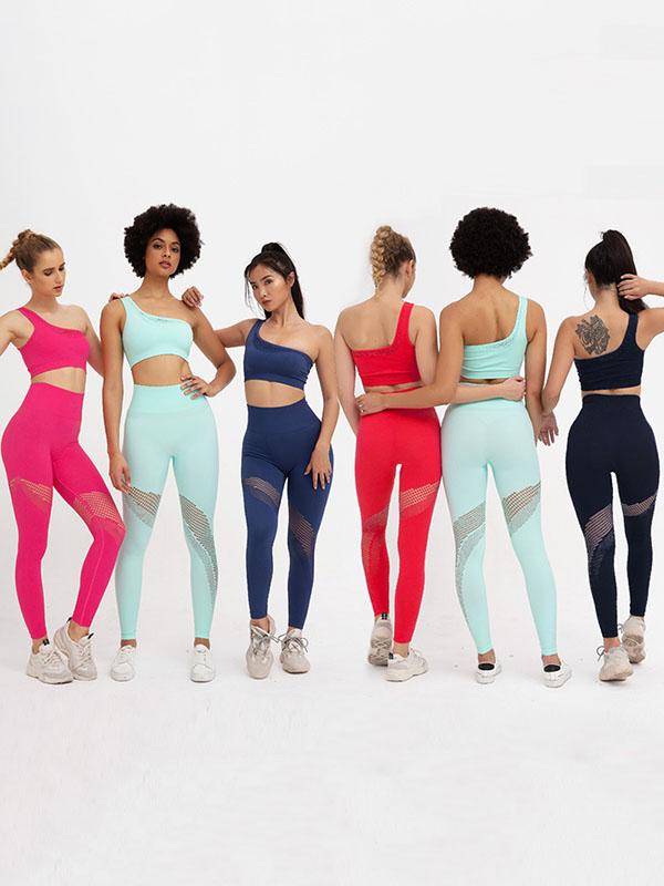 Fashion Hollow Solid One-Shoulder Yoga Suits