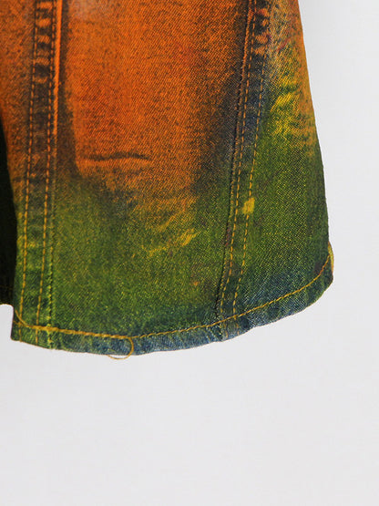 Fashion Denim Tie-Dyed Long Sleeves Buttoned Outerwear