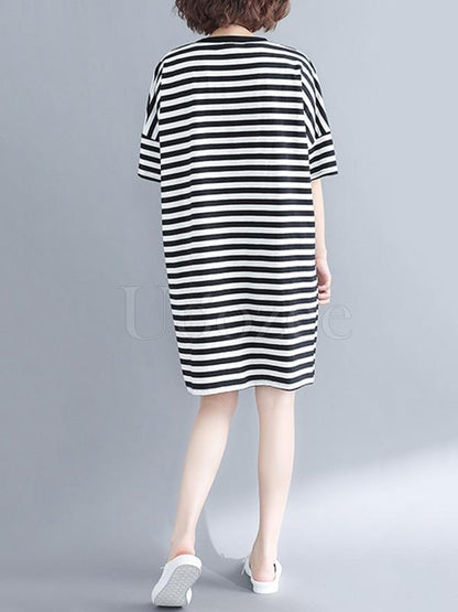 Loose Striped Round-neck Shirt Dress