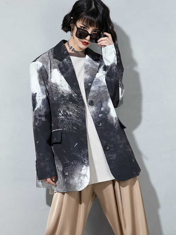Fashion Tie-Dyed Notched Collar Long Sleeves Blazer