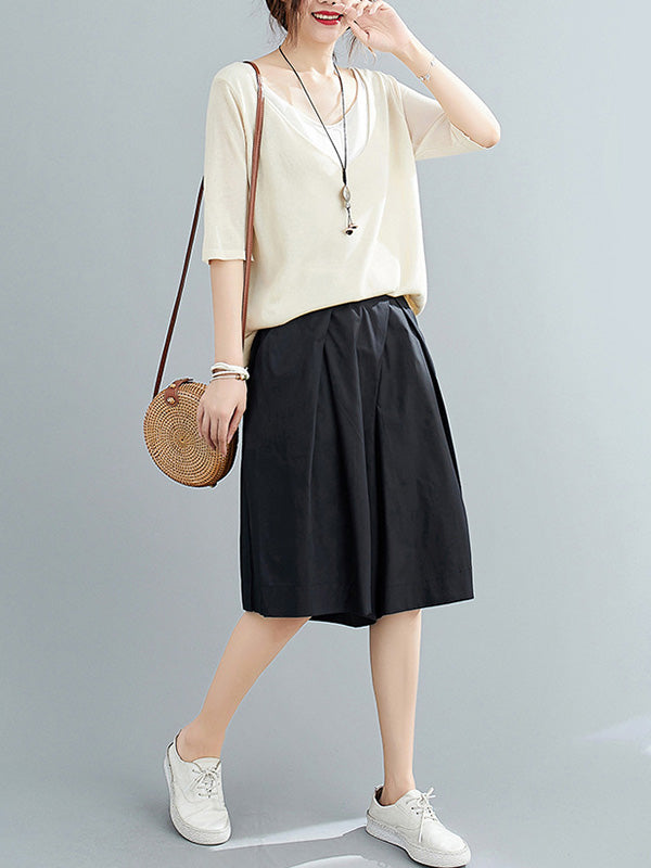 Casual Solid Color Elasticity Waist Wide Leg Shorts