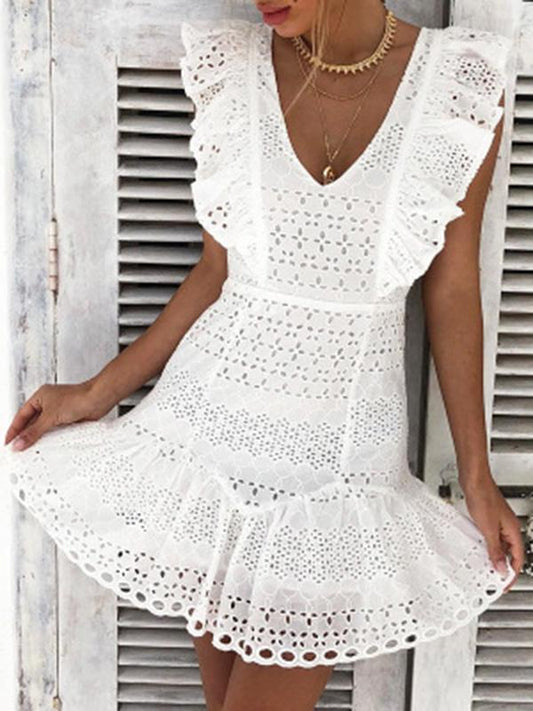 Bohemia White V-neck Mini Dresses