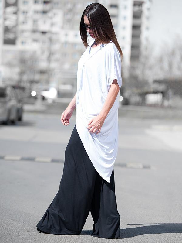White Cropped Split Joint Batwing Sleeves T-Shirt Tops