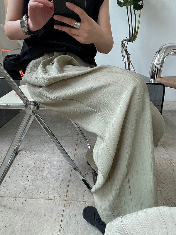 Simple Solid Color High Waisted Wide Leg Pants