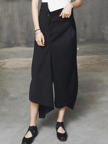 Black Cropped Wide-leg Three-quarter Pants