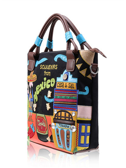 retro portable handmade embroidery canvas bag
