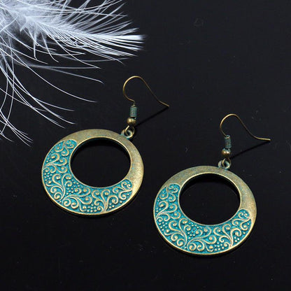 2 COLOR Fashion retro circle alloy earrings