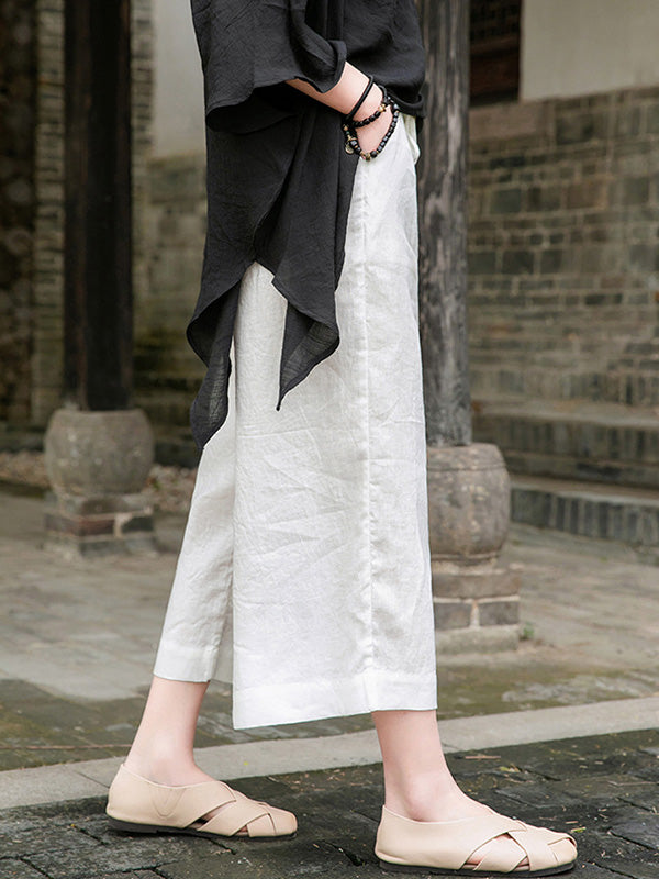 Simple Linen Column Elasticity Waist Pants
