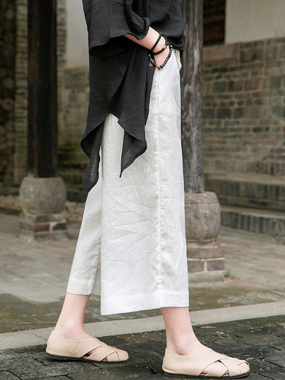 Simple Linen Column Elasticity Waist Pants