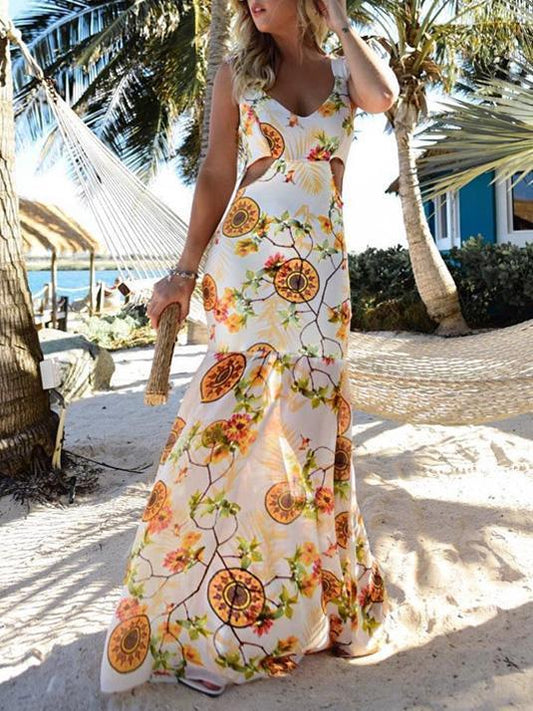 Chiffon Floral Hollow Maxi Dresses