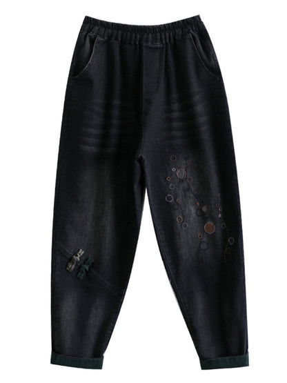 Vintage Embroidered Wide Leg Jean Pants