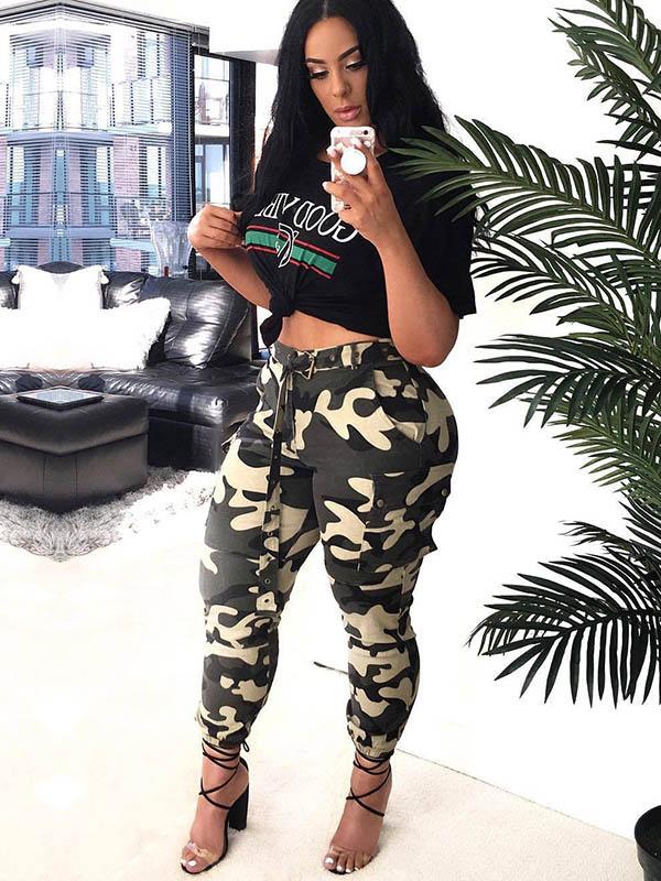 Plus Size Camouflage Printed Track Pants