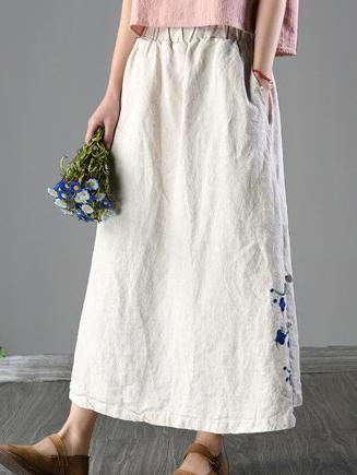 Loosen Casual Cotton Skirt with Floral Print, Four Color