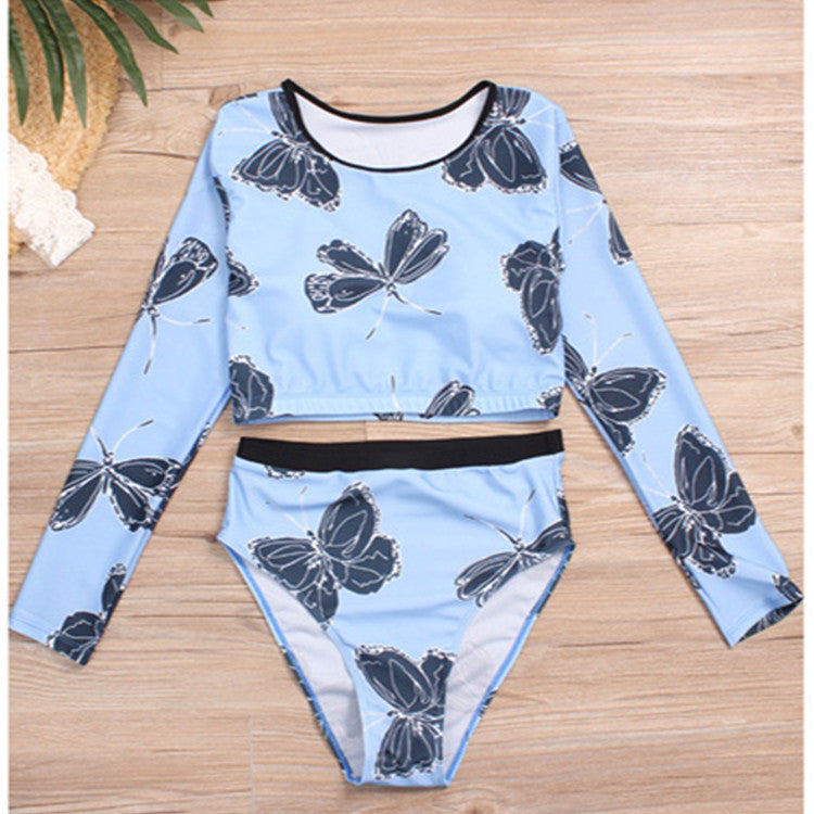 Large Butterfly Long Sleeve High Waist BIKINI SWIMSUIT