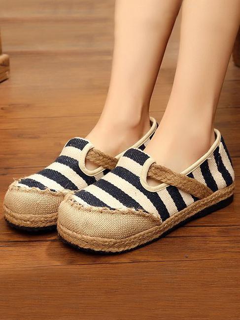 Authentic Oriental Style Striped Cotton Shoes, Four Colors