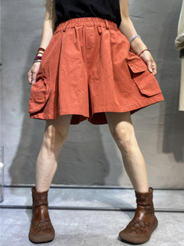 Casual With Pocket Solid Color Wide Leg Shorts