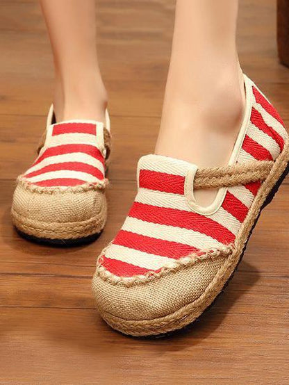Authentic Oriental Style Striped Cotton Shoes, Four Colors