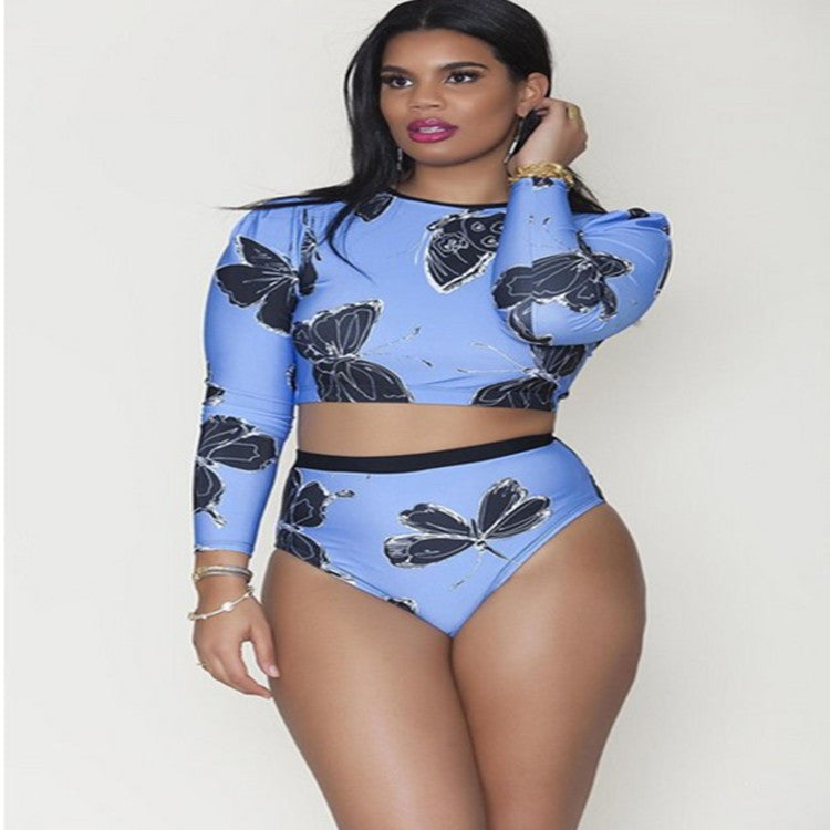 Large Butterfly Long Sleeve High Waist BIKINI SWIMSUIT