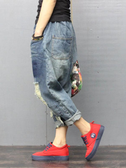 VINTAGE TATTERED MILL WHITE PATCHES JEAN PANTS