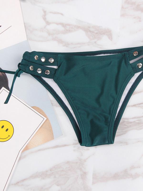 Button Decorated Solid Bikinis Swimwear