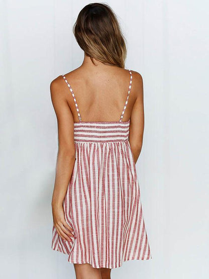 Striped Spaghetti-neck Bowknot Mini Dress