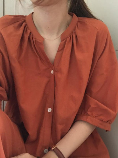 Oversize Solid V-neck Blouse Dress