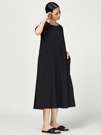 Simple Solid Split-joint Round-neck Dress