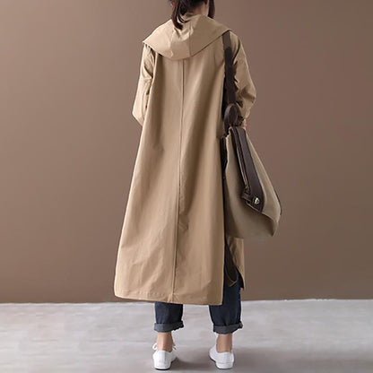 Buykud Loose Single-breasted Solid Color Hooded Windbreaker