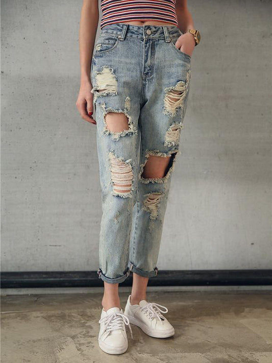Ripped Loose High Waist Jeans Pants Bottoms