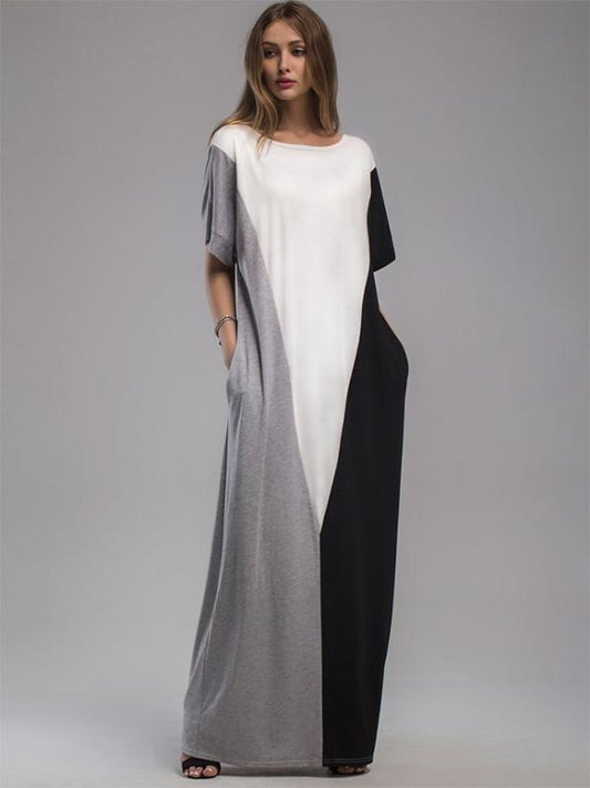 Loose Color-block Split-joint Long Dress