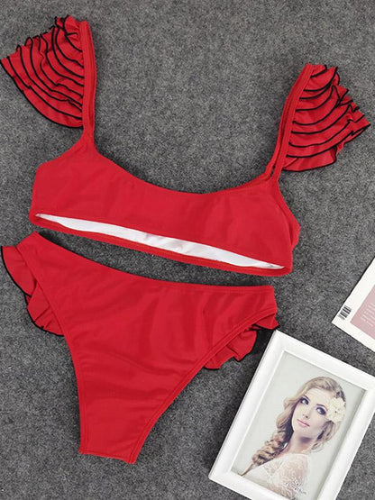 Sexy Ruffled Plain Bikini Set